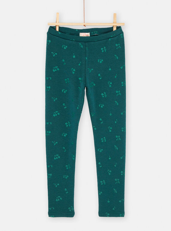 Legging bleu canard à imprimé cerise pour fille SAJOLEG4 / 23W901NCPAN714