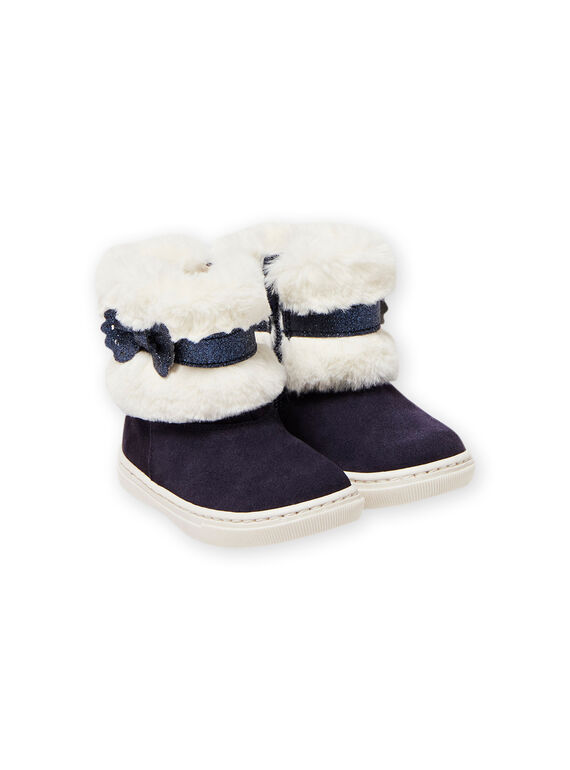 Bottes bleu marine en suède et détails fourrure bébé fille MIBOTTECHIC / 21XK3781D10070