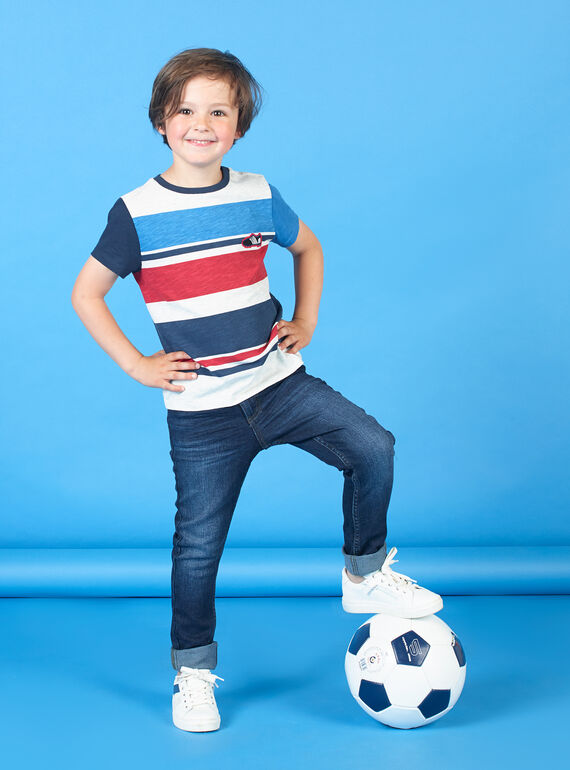 T-shirt gris chiné à rayures et broderie enfant garçon LOHATI2 / 21S902X1TMCJ920