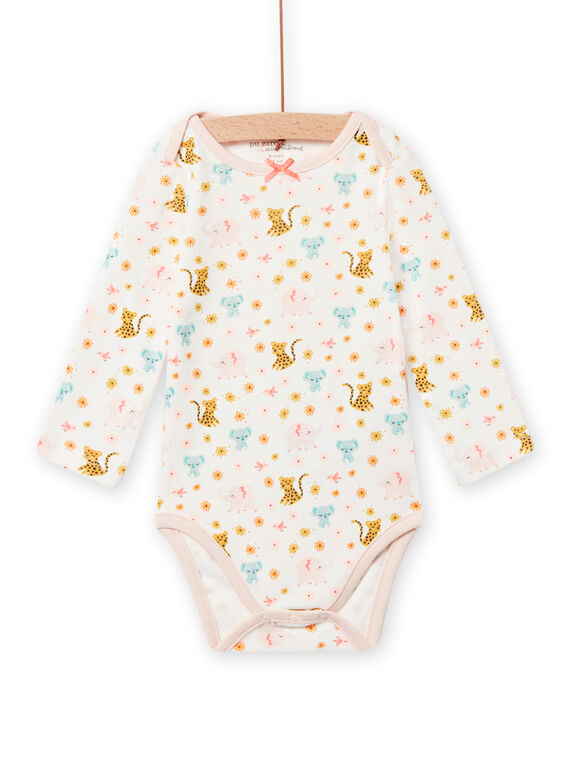 Body écru imprimé éléphants et léopards bébé fille NEFIBODANI / 22SH13I3BDL001