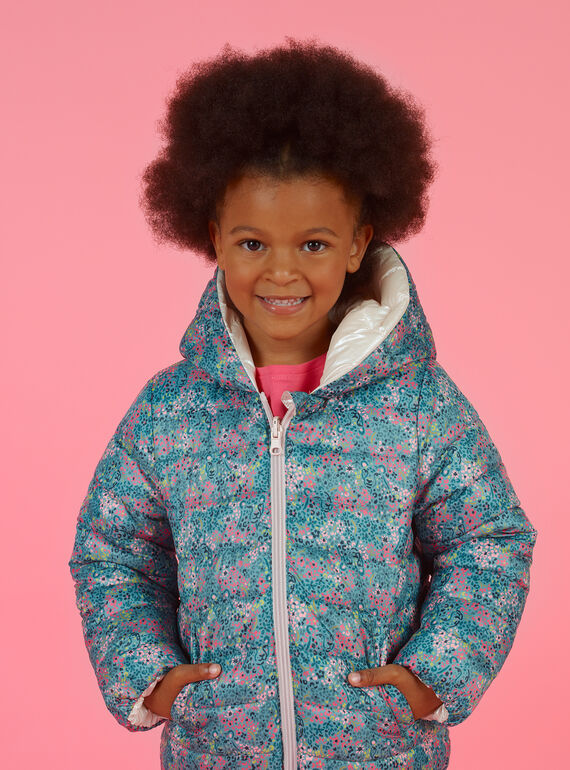 Doudoune réversible à capuche imprimé fleuri enfant fille MAKADOUNE / 21W90152D3E612