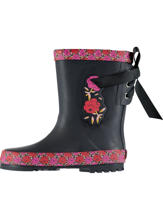 Botte de pluie noir à fleurs enfant fille GFBPNOI / 19WK35G2D0C090
