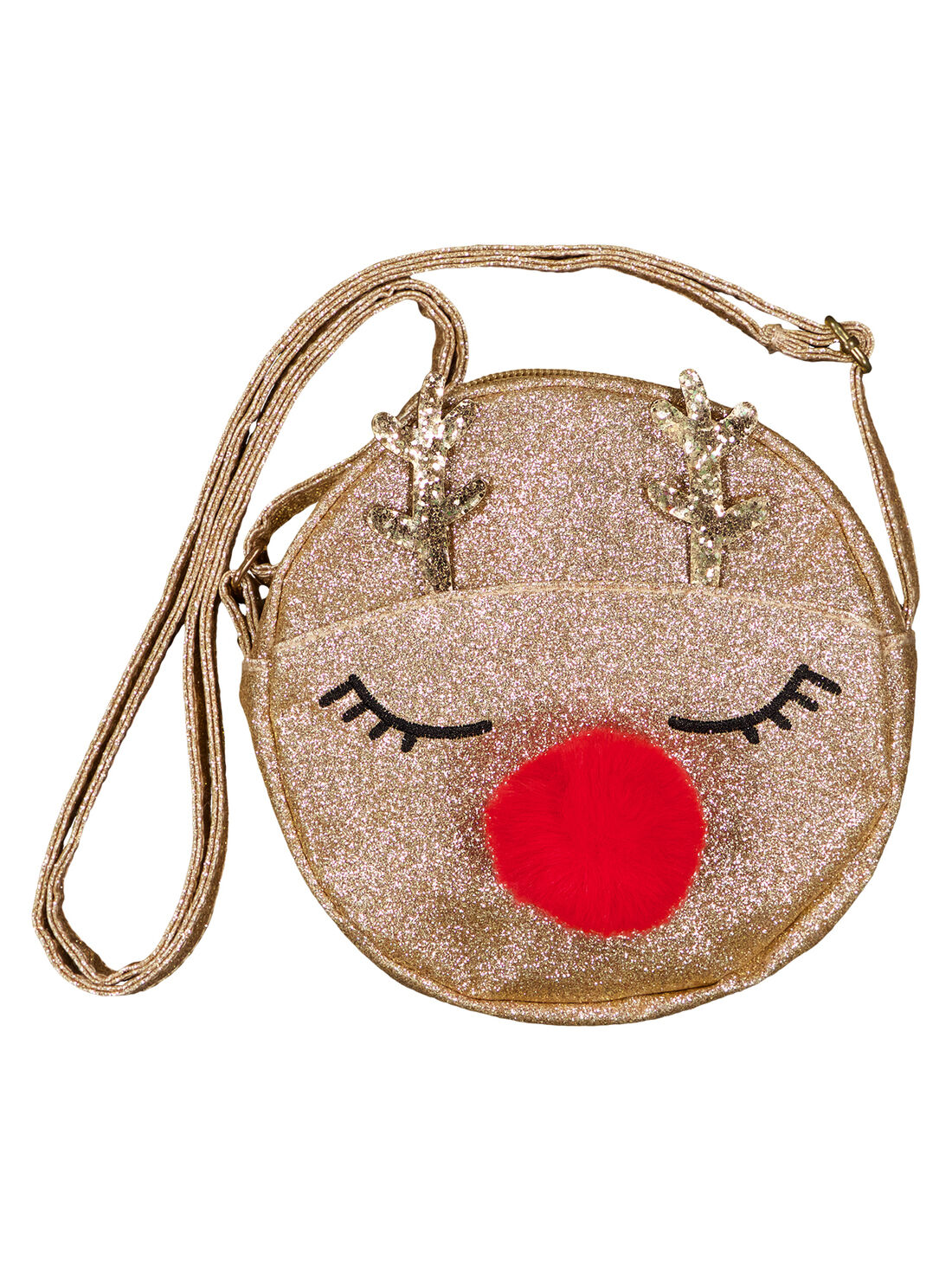 Sac rond en glitter dore avec pompon