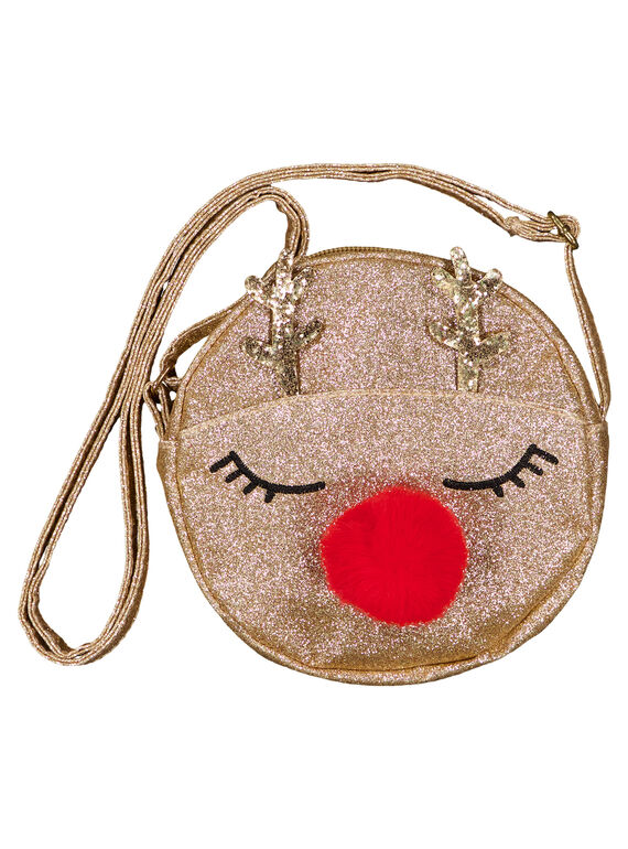 Sac rond en glitter doré avec pompon.  GYANOBAG / 19WI01V1BESK008