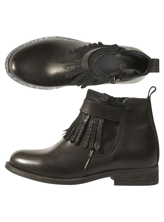 Boots à frange cuir noir enfant fille GFBOOTTREP / 19WK35I6D0D090