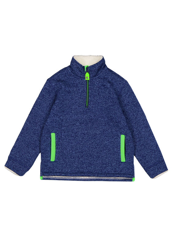 Pull matière technique intérieur moutonné Bleu Acier GOJOPULTEK3 / 19W902L2D2E720