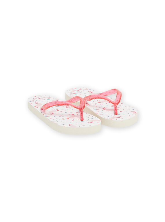 Tongs blanches et roses à imprimé licorne et fantaisie enfant fille NATONGLICOR / 22KK3582D01099