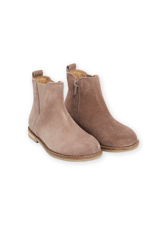 Bottines cuir taupe irisées enfant fille MABOOTAUPE / 21XK3577D0D803