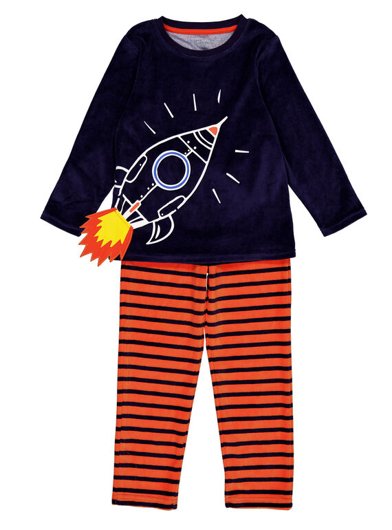 Pyjama marine et orange en velours enfant garçon GEGOPYJFUZ / 19WH12N8PYJ070