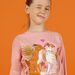 T-shirt manches longues rose à motifs renard et léopard enfant fille