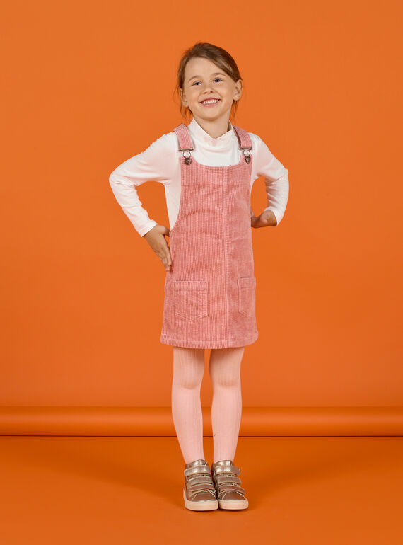 Robe-salopette vieux rose en velours côtelé enfant fille MASAUROB2 / 21W901P3ROB303