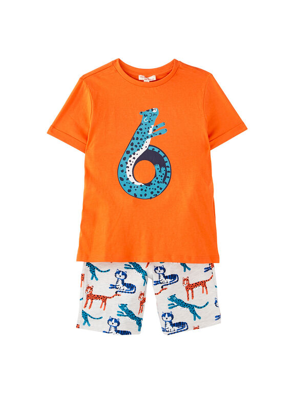 Ensemble de plage garçon tee shirt rouge et bermuda imprimé gris chiné panthère JOPLAENS5 / 20S902X5ENS406