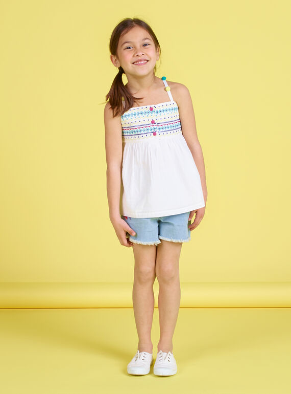 Débardeur blanc à bretelles brodé enfant fille JAMARCHEM / 20S901P1CHE000