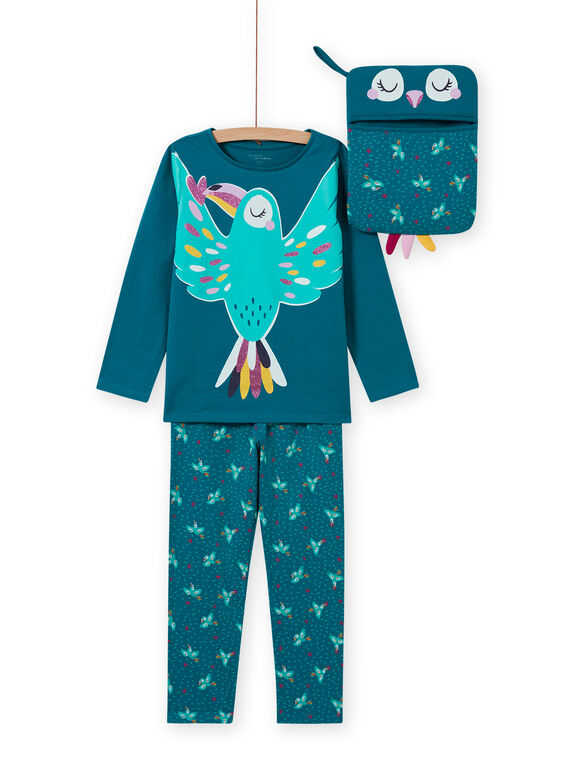Ensemble pyjama phosphorescent turquoise oiseau enfant fille MEFAPYJTOU / 21WH1172PYGC217