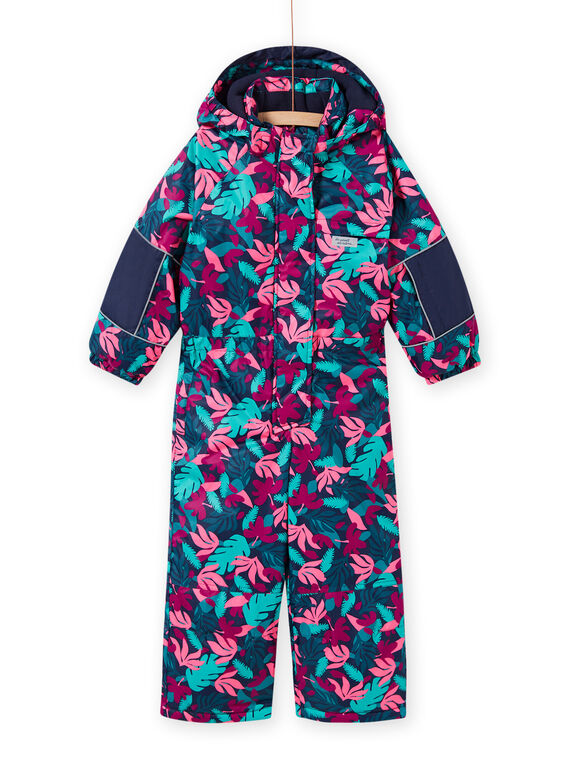 Combinaison de ski bleu marine imprimé feuillage enfant fille MASKICOMB / 21W901R1CBS070