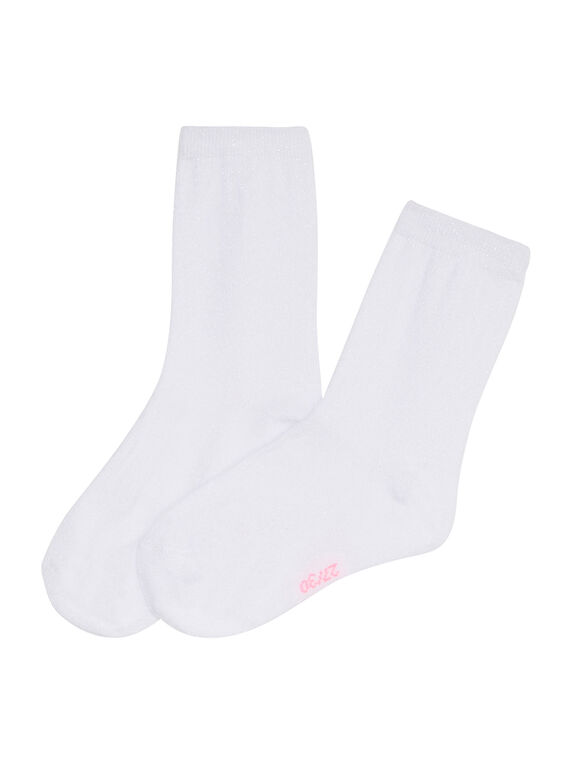 Chaussette fille blanche avec fil lurex iridescent JYAESCHO6 / 20SI016ASOQ000