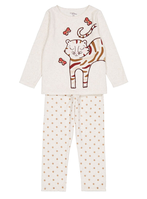 Pyjama beige chiné en velours enfant fille GEFAPYJTIG / 19WH11N9PYJ006