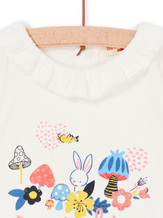 T-shirt écru à col volanté et motif lapin fantaisie bébé fille LIHABRA / 21SG09X1BRA001
