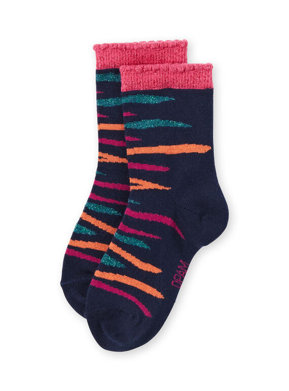 Chaussettes bleu marine motif vagues colorées enfant fille MYATUCHO / 21WI01K1SOQ070