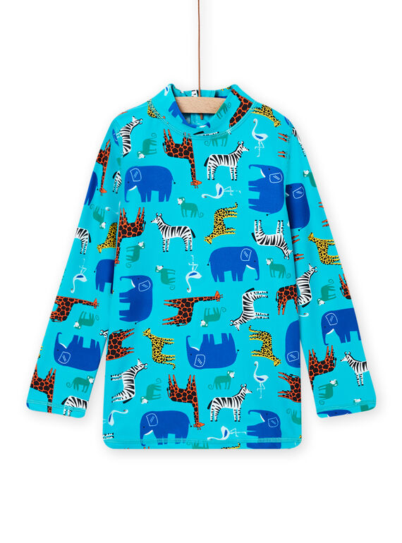 T-shirt anti-UV bleu turquoise à imprimé animaux enfant garçon NYOMERUVTIEX / 22SI02L3TUV202