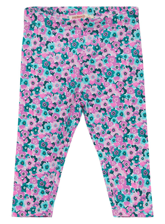 Legging bébé fille avec fleurs roses et vertes JYIPOELEG / 20SI09G1CAL000