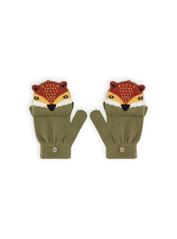 Moufles vert kaki motif renard enfant garçon MYOGROGAN5 / 21WI0265GAN628