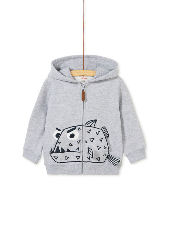Sweat zippé gris chiné à capuche enfant garçon KOECOGIL / 20W902H1GIL943
