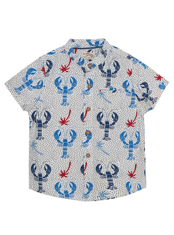 Chemise garçon manches courtes blanc imprimé homard JOCEASHIRT / 20S902N1CHM000