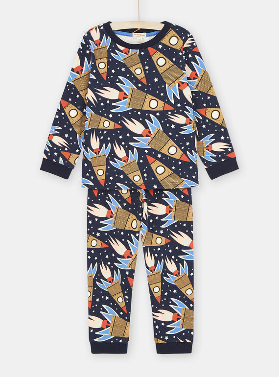 Pyjama bleu phosphorescent foncé à imprimé fusées garçon SEGOPYJSPA / 23WH1233PYJ705