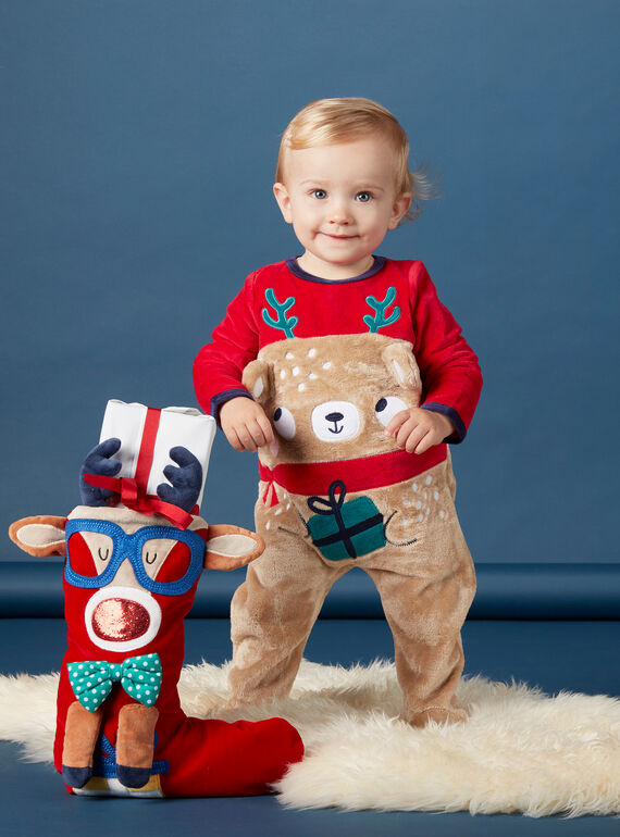 Grenouillère layette garçon motif ours de Noël avec son bonnet KEGAGRENO / 20WH14R1GREF529