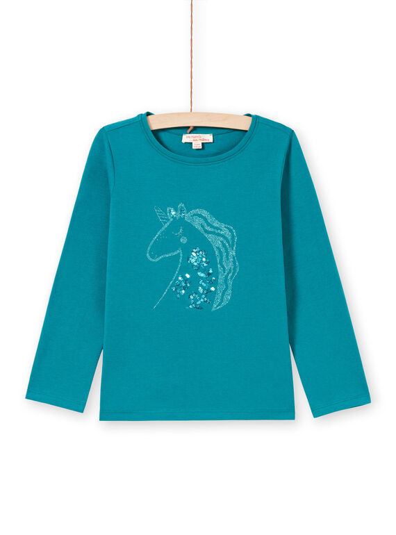T-shirt turquoise foncé enfant fille MAJOYTEE6 / 21W9012ATMLC217