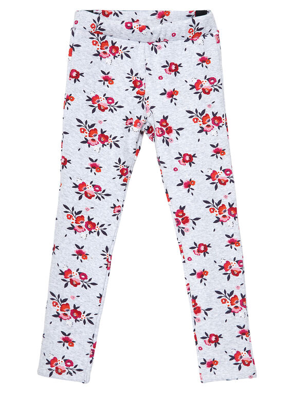 Legging fourré gris chiné imprimé fleuri JAVIPANT / 20S901D1PAN943