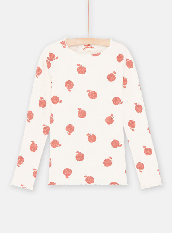 T-shirt écru et rouge à imprimé pomme fille SAJOUTEE4 / 23W901G4TML001
