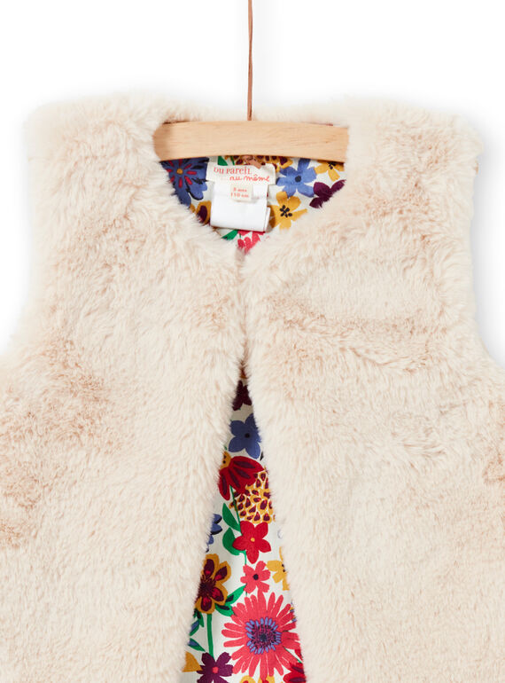 Gilet en fausse fourrure réversible écru enfant fille MAMIXCAR3 / 21W901J3CAR009