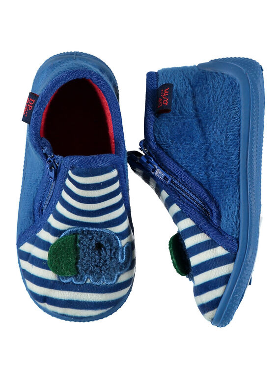 Chausson velours bleu à rayures bébé garçon GBGBOTELE / 19WK38Z5D0A070