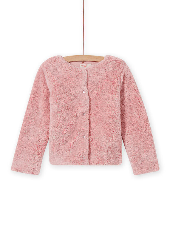 Cardigan réversible rose pâle en fausse fourrure enfant fille MAJOCARF3 / 21W90112CAR312