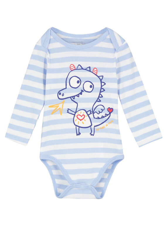 Body manches longues rayé écru et bleu pastel en rib layette garçon GEGABODZOR / 19WH14N5BDL000