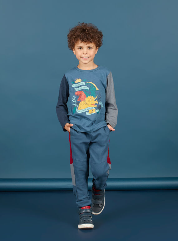 Jogging bleu à empiècements enfant garçon MOPAJOG / 21W902H1JGB219