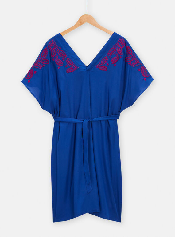 Robe bleu à broderies fleuries pour femme TAMUMROB4 / 24S993R2ROBC207