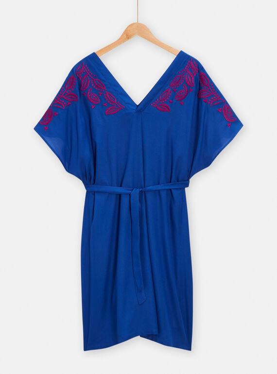 Robe bleu klein à broderies fleuries pour femme TAMUMROB4 / 24S993R2ROBC207