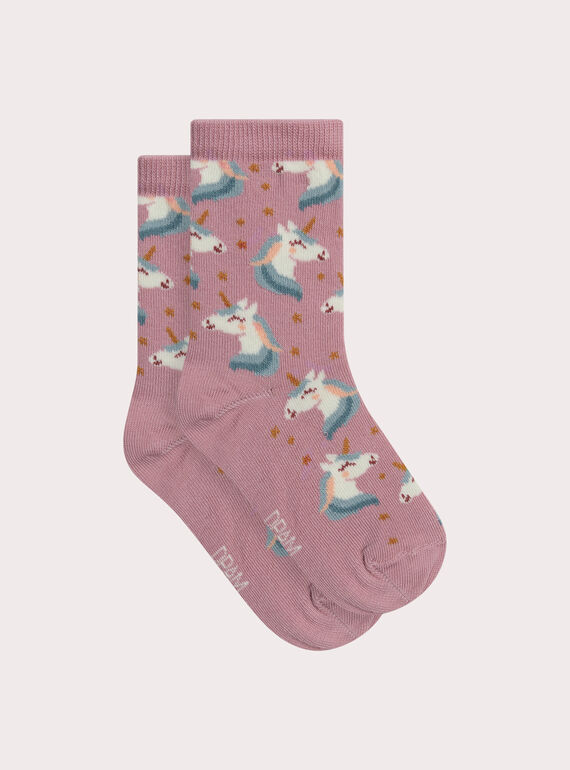 Chaussettes roses à motif licorne pour fille XYAJOSCHO4 / 25WI01D2SOQ303
