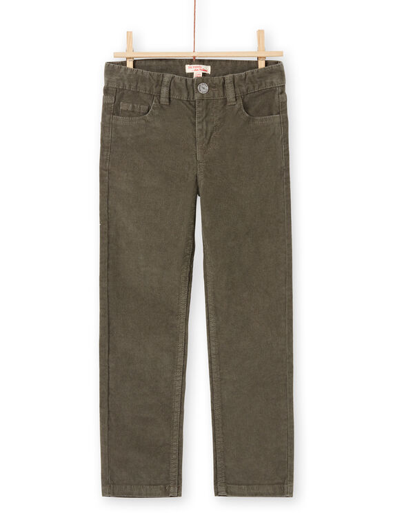 Pantalon uni kaki côtelé enfant garçon MOJOPAVEL2 / 21W90214PANG631