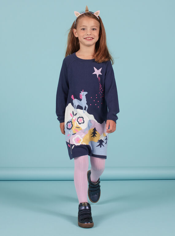Robe manches longues motif licorne fantaisie enfant fille MAPLAROB1 / 21W901O2ROBC202