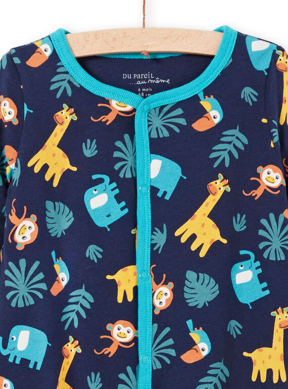 Grenouillère réversible bleu nuit imprimé animaux bébé garçon MEGAGREANI / 21WH1486GREC205