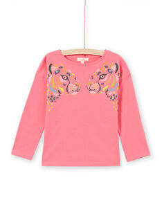 T-shirt manches longues rose à motifs léopards enfant fille MAKATEE2 / 21W901I1TMLD305