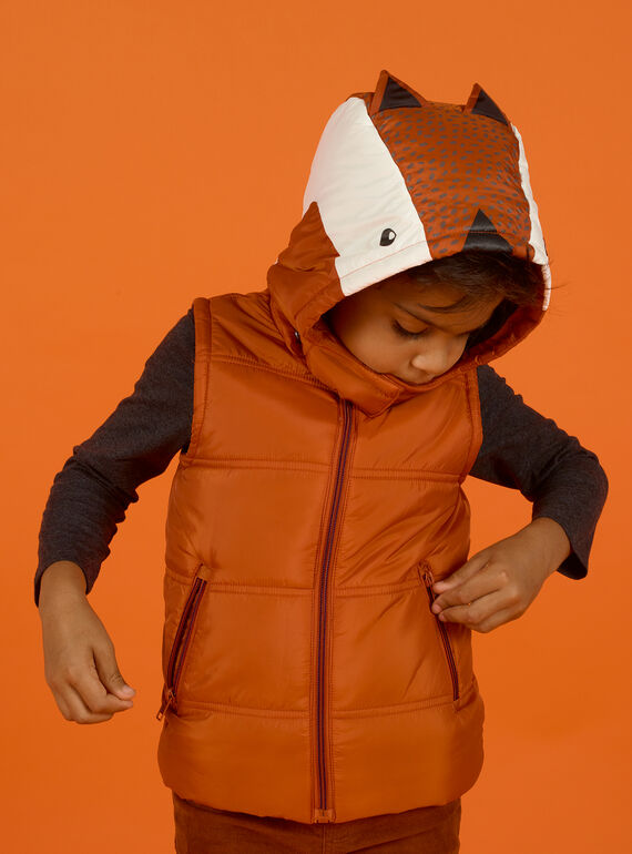 Doudoune sans manches à capuche motif renard enfant garçon MOGRODOU2 / 21W90251BLOE402