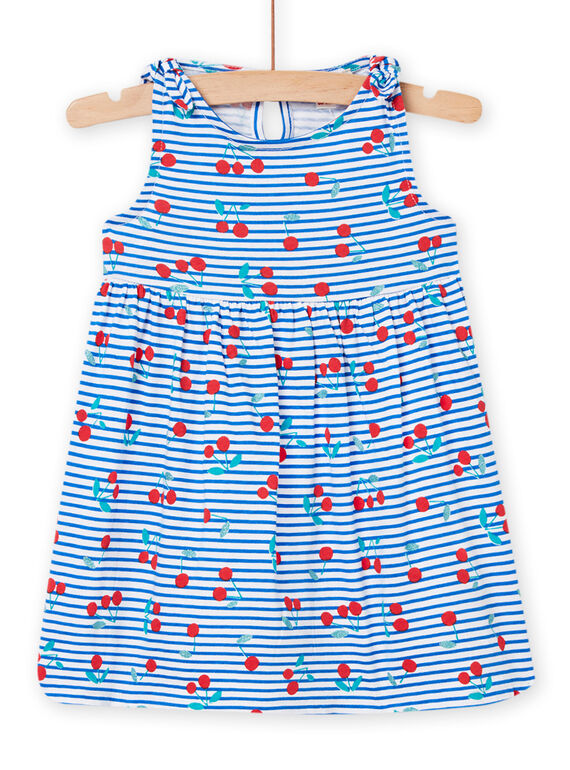 Robe blanche à rayures et imprimé cerise bébé fille NIPLAROB1 / 22SG09K2ROB000