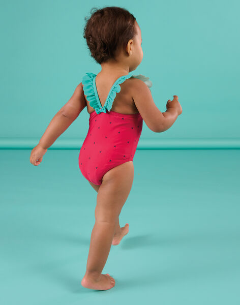 Maillot de bain 1 pièce rouge fraise à imprimé coeurs RYIMER1 / 23SI09RAMAIF515