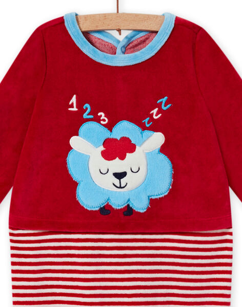 Grenouillère rouge en velours motif mouton bébé garçon MEGAGREMOU / 21WH1493GREF526