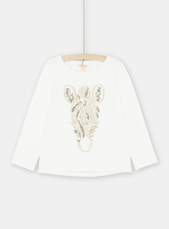 T-shirt écru à motif zèbre fille SAJOYTEE3 / 23W901B3TML001